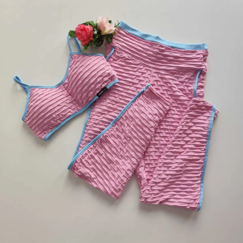 Conjunto Calça Jacquard Rosa Prims Viés Sky Blue Top Luz