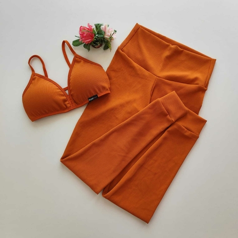 Conjunto Calça Canelado Laranja Russet Top Morgana