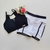 Conjunto Short Jacquard Branco Viés Preto Top Carol