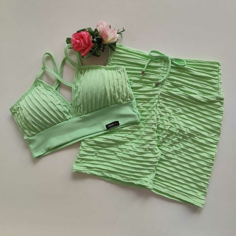 Conjunto Short Jacquard Patina Green Top Magali SEM EMPINA BUMBUM