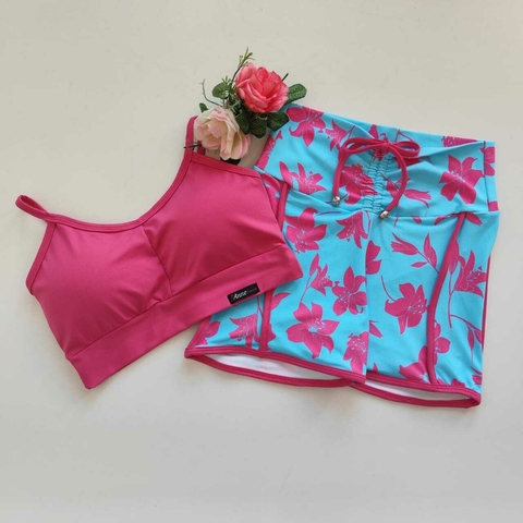 Conjunto Short Floral Viés Top Luz Cós SEM EMPINA BUMBUM