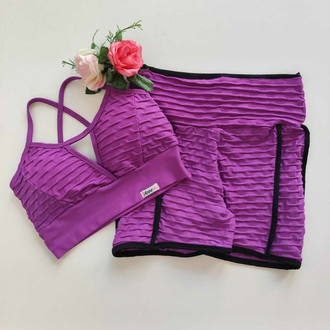 Conjunto Short Jacquard Dahlia Viés Preto Top Maria
