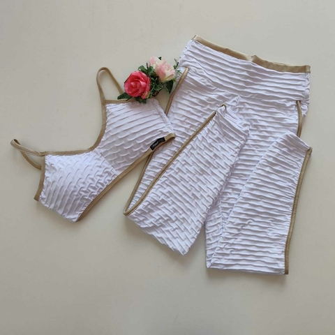 Conjunto Calça Jacquard Branco Viés Pérola Top Luz - comprar online