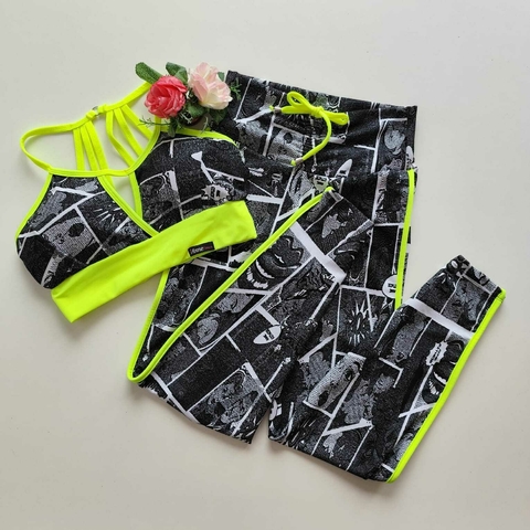 Conjunto Calça Jacquard Cartoon Viés Néon Top Mariana