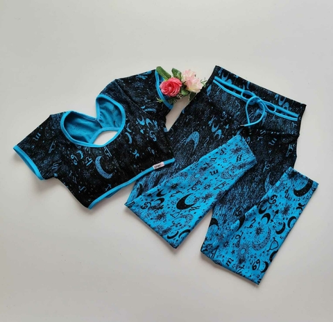 Conjunto Calça Jacquard Signos Decote Top Ciganinha Amarração Costas