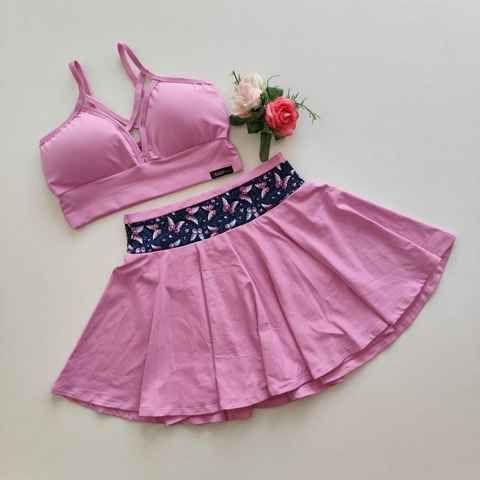Conjunto Short Saia Ciclaminho Cós Borboleta Top Magali