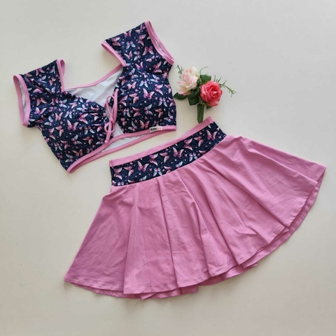 Conjunto Short Saia Ciclaminho Cós Borboleta Top Ciganinha