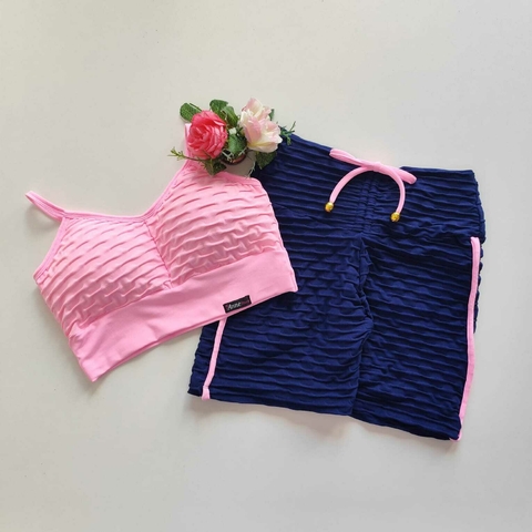 Conjunto Short Jacquard Marinho Viés Bubbaloo Top Luz Cós