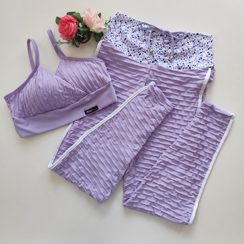Conjunto Calça Jacquard Lavanda Viés Cós Corações Top Anitta