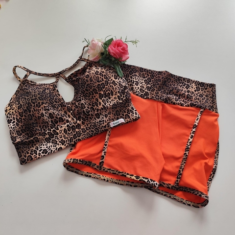 Conjunto Short Laranja Viés Onça Top Kew SEM EMPINA BUMBUM