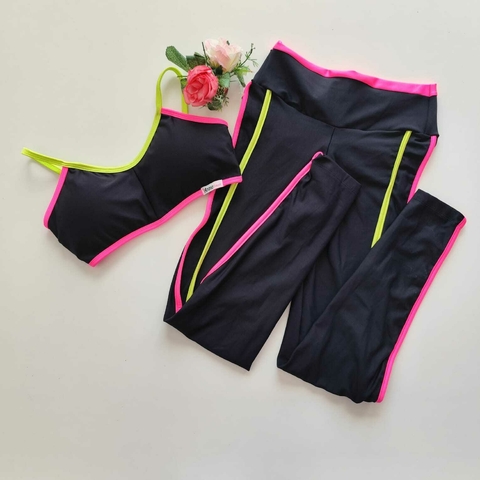 Conjunto Calça Preto Viés Néon Top Luz