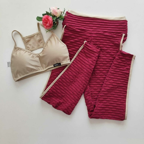 Conjunto Calça Jacquard Marsala Viés Pérola Top josy