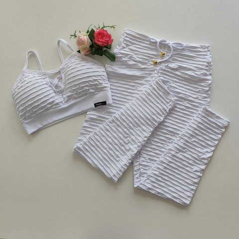 Conjunto Calça Jacquard Branco Top Dalila