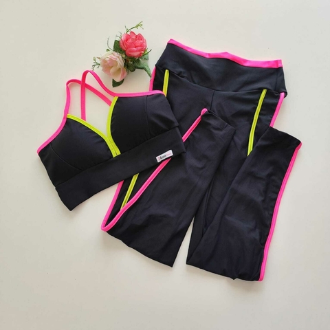 Conjunto Calça Preto Viés Néon Top Mara