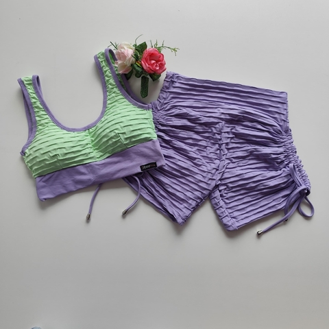 Conjunto Short Jacquard Lavanda Lateral Top Clara Patina Green Lavanda