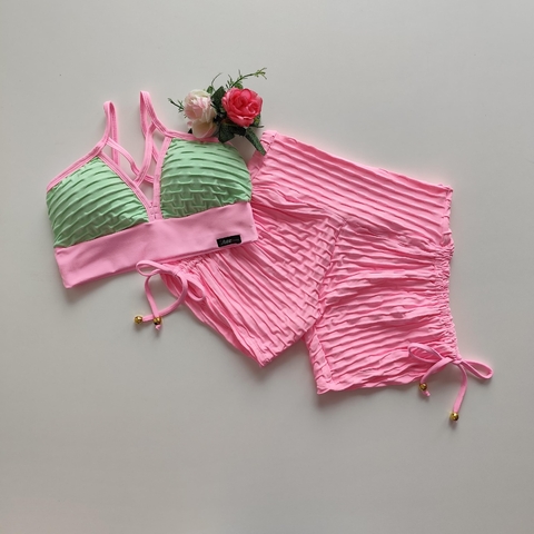 Conjunto Short Jacquard Bubbaloo Cadarço Lateral Top Magali Patina Green Bubbaloo