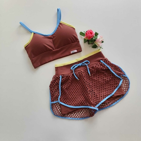 Conjunto Short Duplo Mahogany Viés Porcelana Top Luz Cós