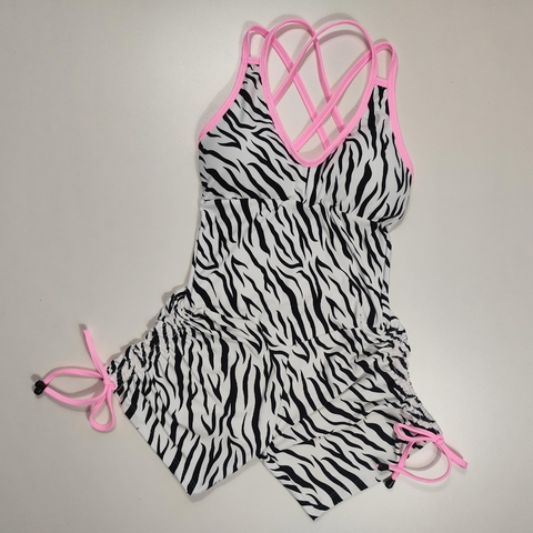 Macaquinho Zebra Fundo Branco Cadarço Lateral Nina - comprar online