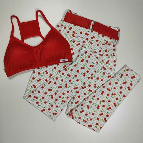 Conjunto Calça Cereja Fundo Branco Cinto Top Josy - comprar online