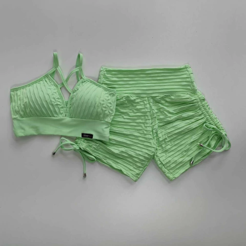 Conjunto Short Jacquard Patina Green Cadarço Lateral Top Magali