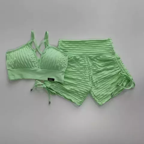 Conjunto Short Jacquard Patina Green Cadarço Lateral Top Magali SEM EMPINA BUMBUM