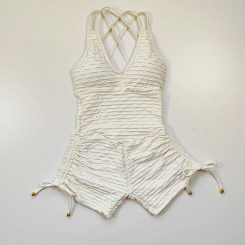 Macaquinho Jacquard Off White Cadarço Lateral Nina