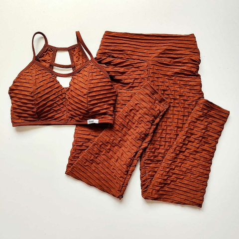 Conjunto Calça Jacquard Capuccino Cós Simples Top Carol