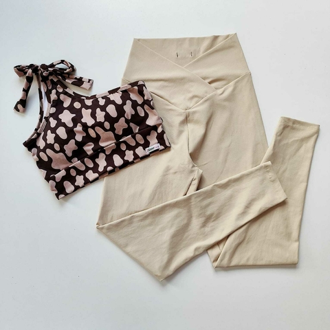 Conjunto Calça Cós Transpassado Bege Top Mavie Vaquinha