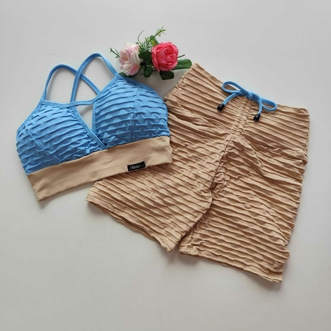 Conjunto Short Jacquard Bege Top Maria Porcelana
