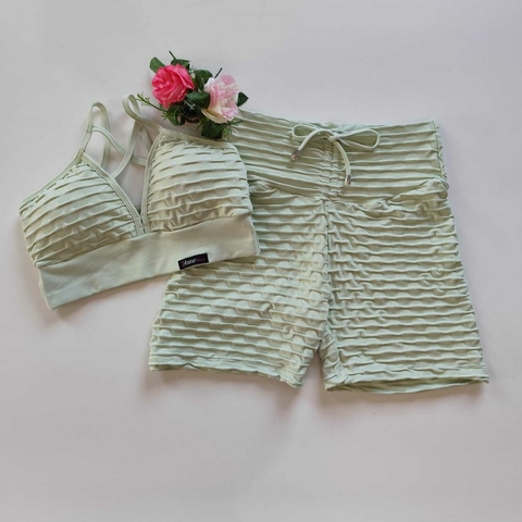 Conjunto Short Jacquard Pistache Top Magali