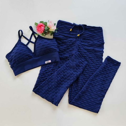 Conjunto Calça Jacquard Marinho Top Magali