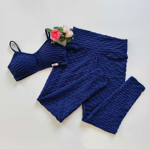 Conjunto Calça Jacquard Marinho Cós Simples Top Luz