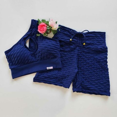Conjunto Short Jacquard Marinho Top Mula Manca