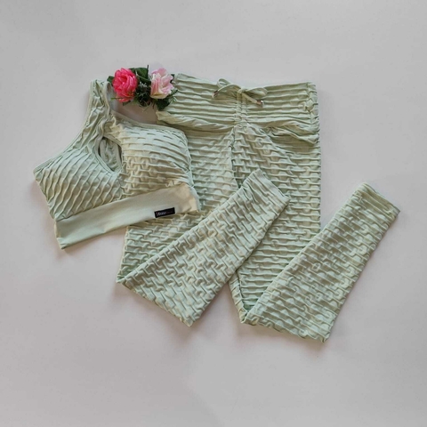 Conjunto Calça Jacquard Pistache Top Mula Manca
