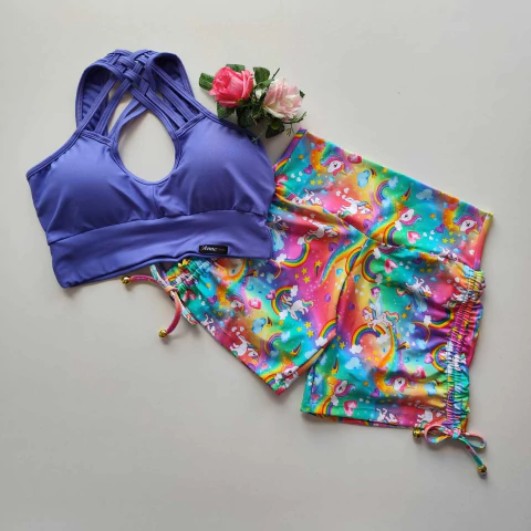 Conjunto Short Unicórnio Cadarço Lateral Top Ana