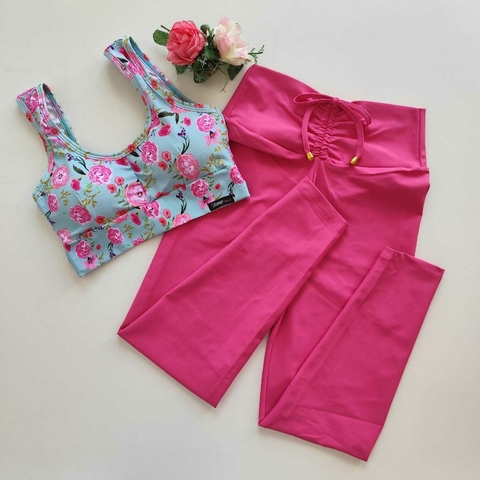 Conjunto Calça fúcsia Top Floral Clara SEM EMPINA BUMBUM