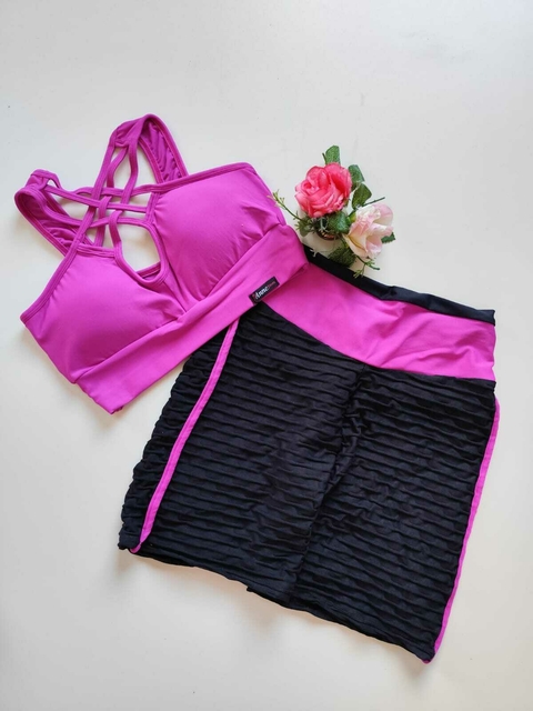 Conjunto Short Jacquard Preto Viés Top Ana