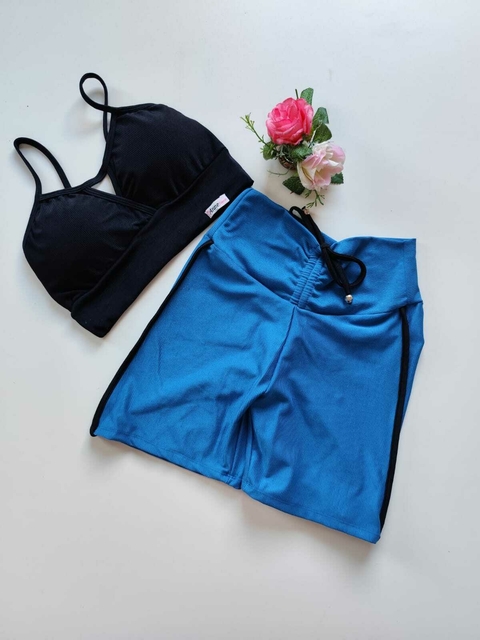 Conjunto Short Aveludado Seaport Viés Preto Top Maria