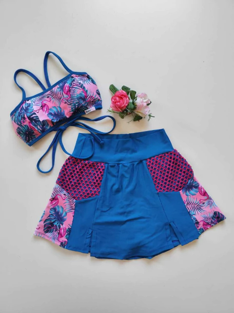 Conjunto Short Saia Seaport Detalhe Flamingo Top Cláudia