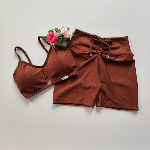 Conjunto Short Aveludado Capuccino Top Jade - comprar online