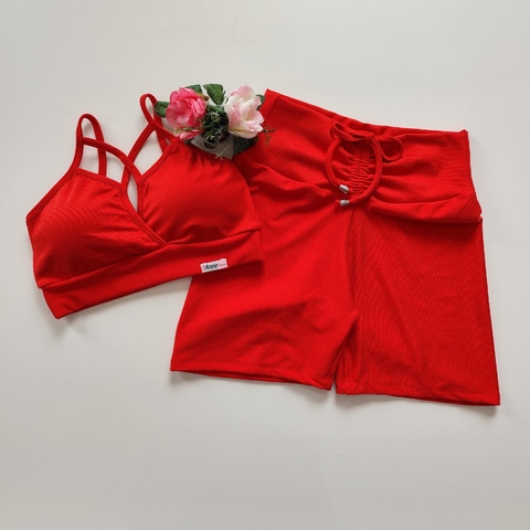 Conjunto Short Aveludado Vermelho Top Andressa - comprar online