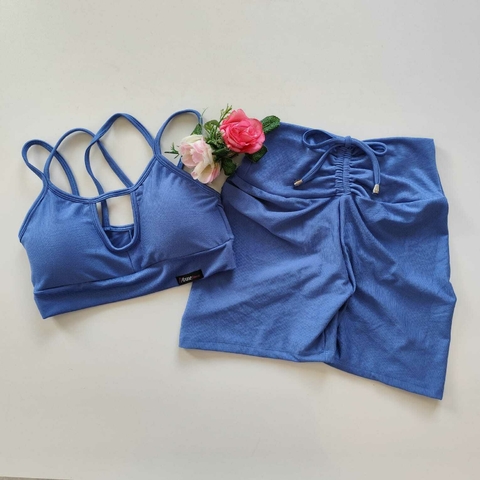 Conjunto Short Aveludado Azul Cobalto Top Gabriela SEM EMPINA BUMBUM - comprar online