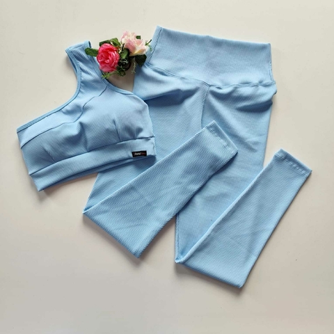 Conjunto Calça Canelado Sky Blue Cós Simples Top Ísis SEM EMPINA BUMBUM - comprar online