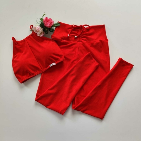 Conjunto Calça Aveludado Vermelho Top Thayz