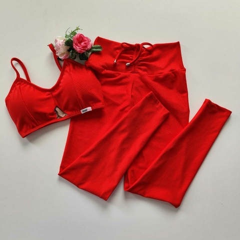 Conjunto Calça Aveludado Vermelho Top Jade