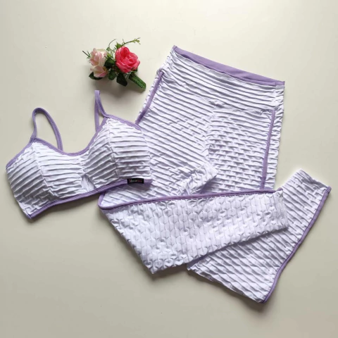 Conjunto Calça Jacquard Branco Viés Viola Top Jade