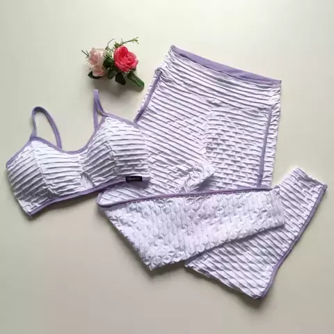 Conjunto Calça Jacquard Branco Viés Viola Top Jade