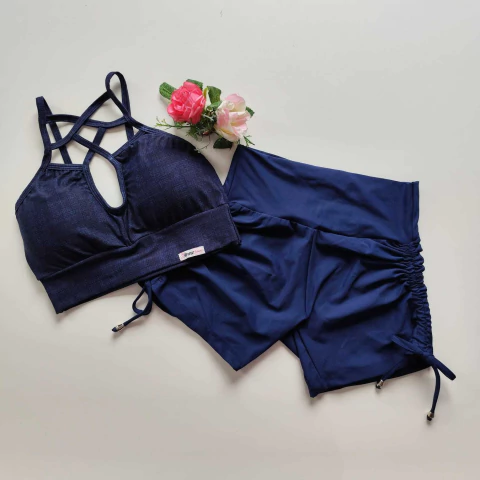 Conjunto Short Marinho Cadarço Lateral Top Vitória SEM EMPINA BUMBUM