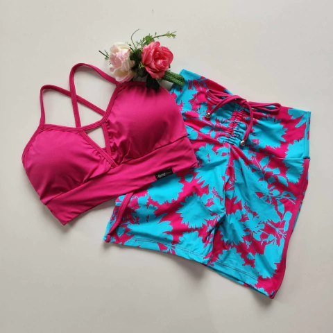 Conjunto Short Floral Viés Top Maria