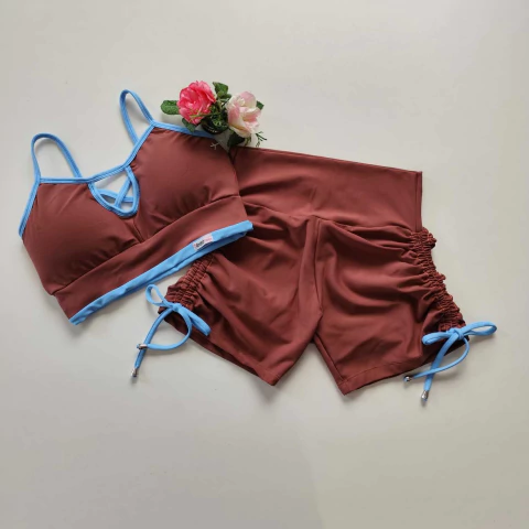 Conjunto Short Mahogany Cadarço Lateral Top Dalila Detalhe Porcelana